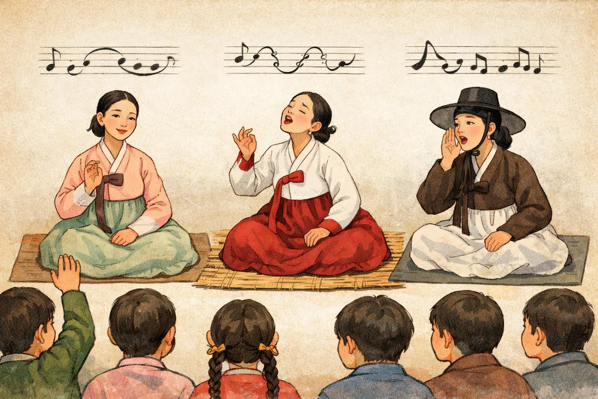 경기민요, 남도민요, 서도민요 시김새차이를 설명 일러스트